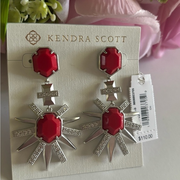 NWT Kendra Scott Allie earrings in silver bright red - Picture 2 of 3